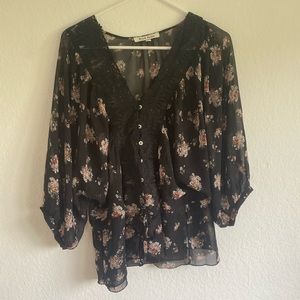 Black Rainn button down floral blouse